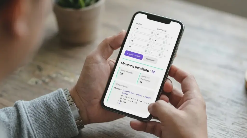 Calcul d'une moyenne avec des coefficient à l'aide d'un calculateur en ligne