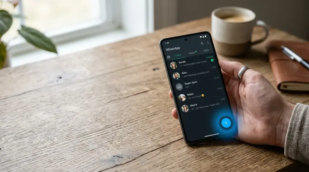 Cercle bleu Meta AI sur l'écran WhatsApp