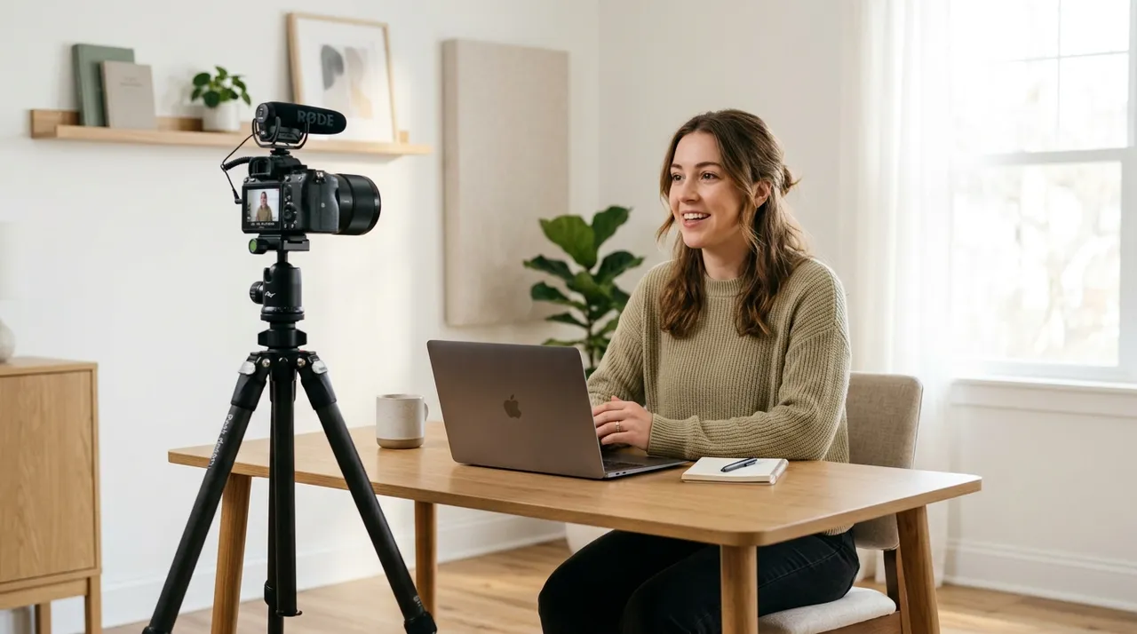 Créateur de contenu dans son studio de tournage