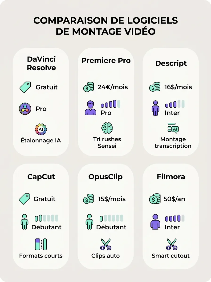 Infographie : comparatif des meilleurs outils IA de montage vidéo
