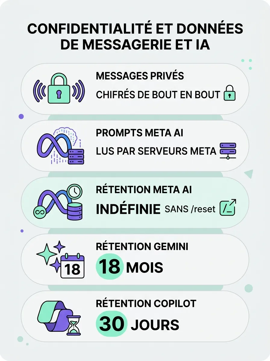Infographie : vie privée et rétention des données Meta AI vs concurrents