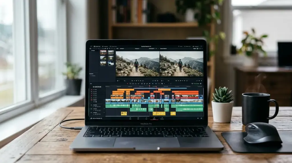 Logiciel de montage vidéo IA sur écran d'ordinateur