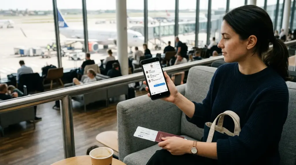 SMS reçus sur smartphone dans un aéroport