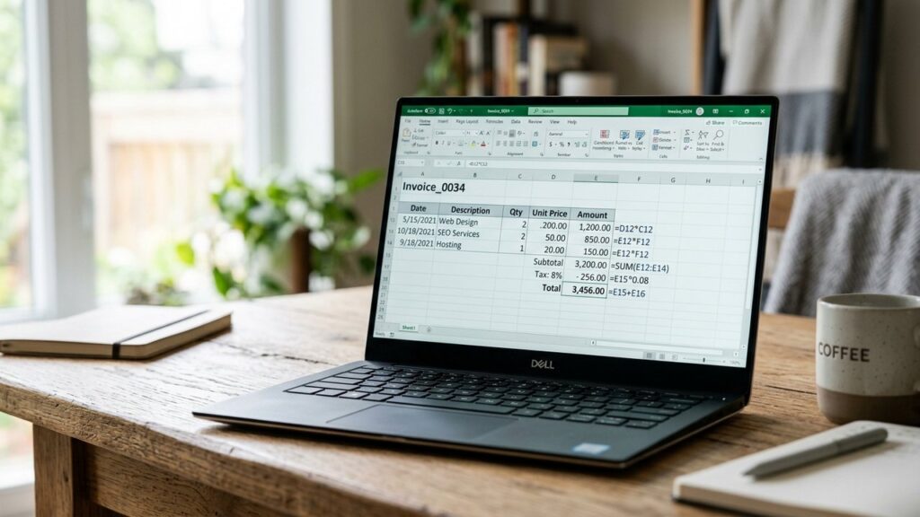 Création d'une facture sur Excel avec tableau de produits et calculs