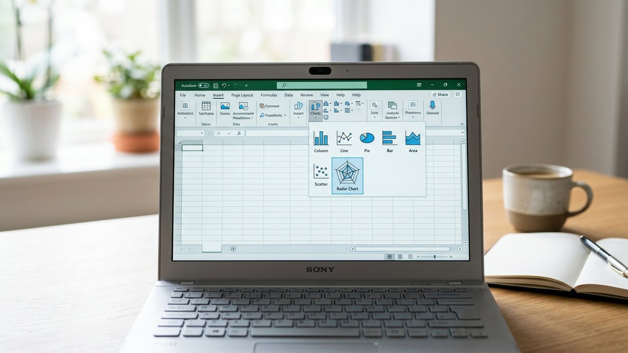 Sélection du type graphique radar dans l'onglet Insertion d'Excel