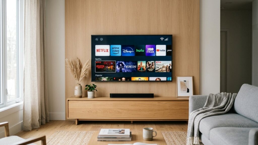 Smart TV connectée en WiFi affichant une application de streaming