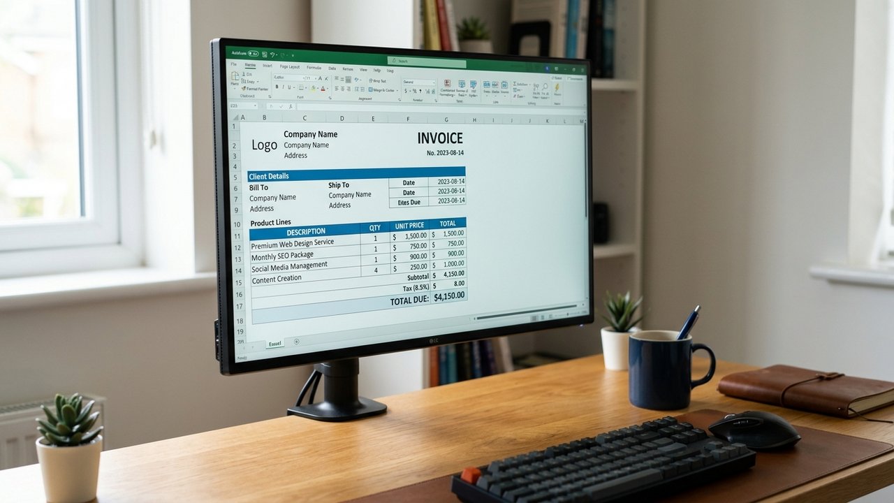 Structure d'une facture Excel avec en-têtes et lignes de produits