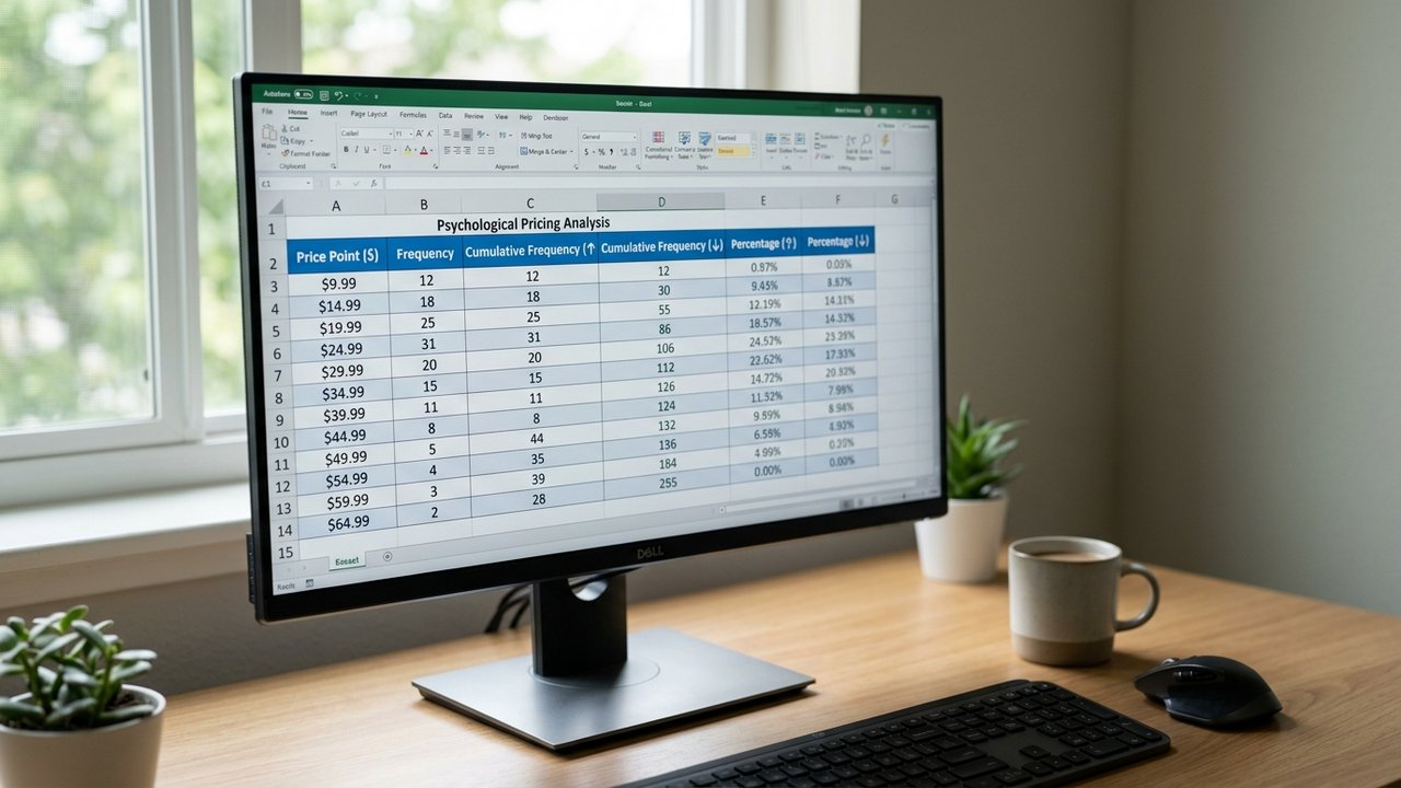 Tableau de calcul du prix psychologique avec pourcentages cumulés