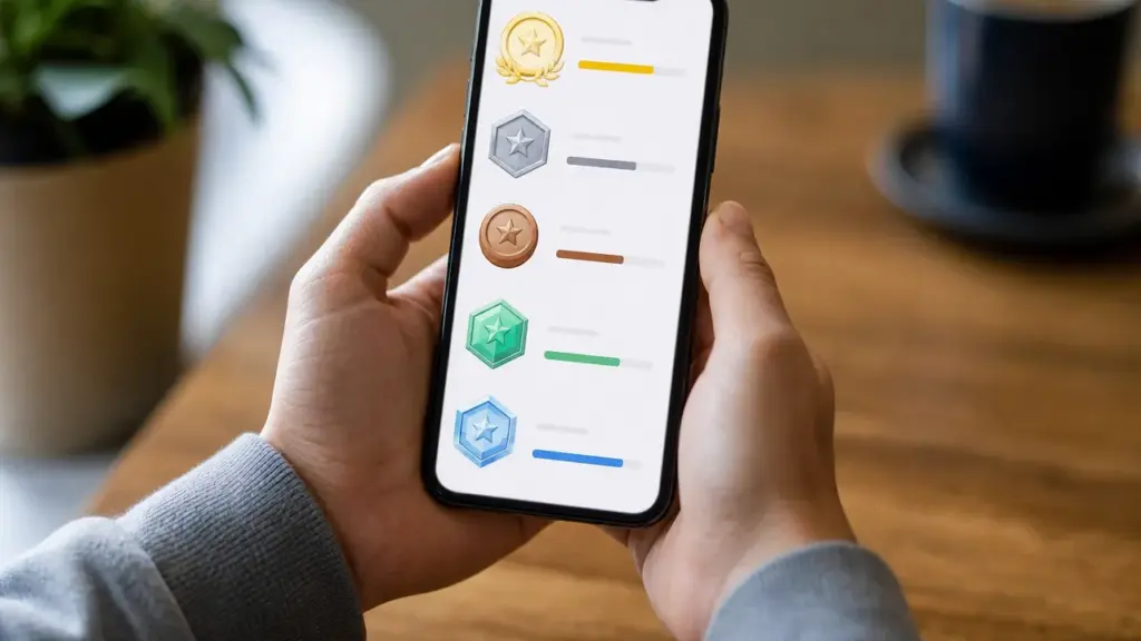 UX gamifiée avec points, badges et niveaux